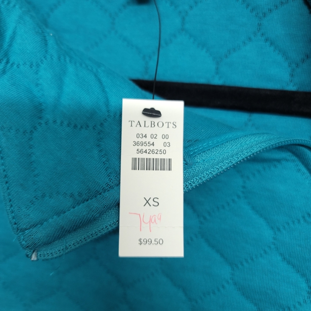 NWT T by Talbots Asymmetrical Zip Quilted Pullover Turquoise/Teal - Picture 8 of 11